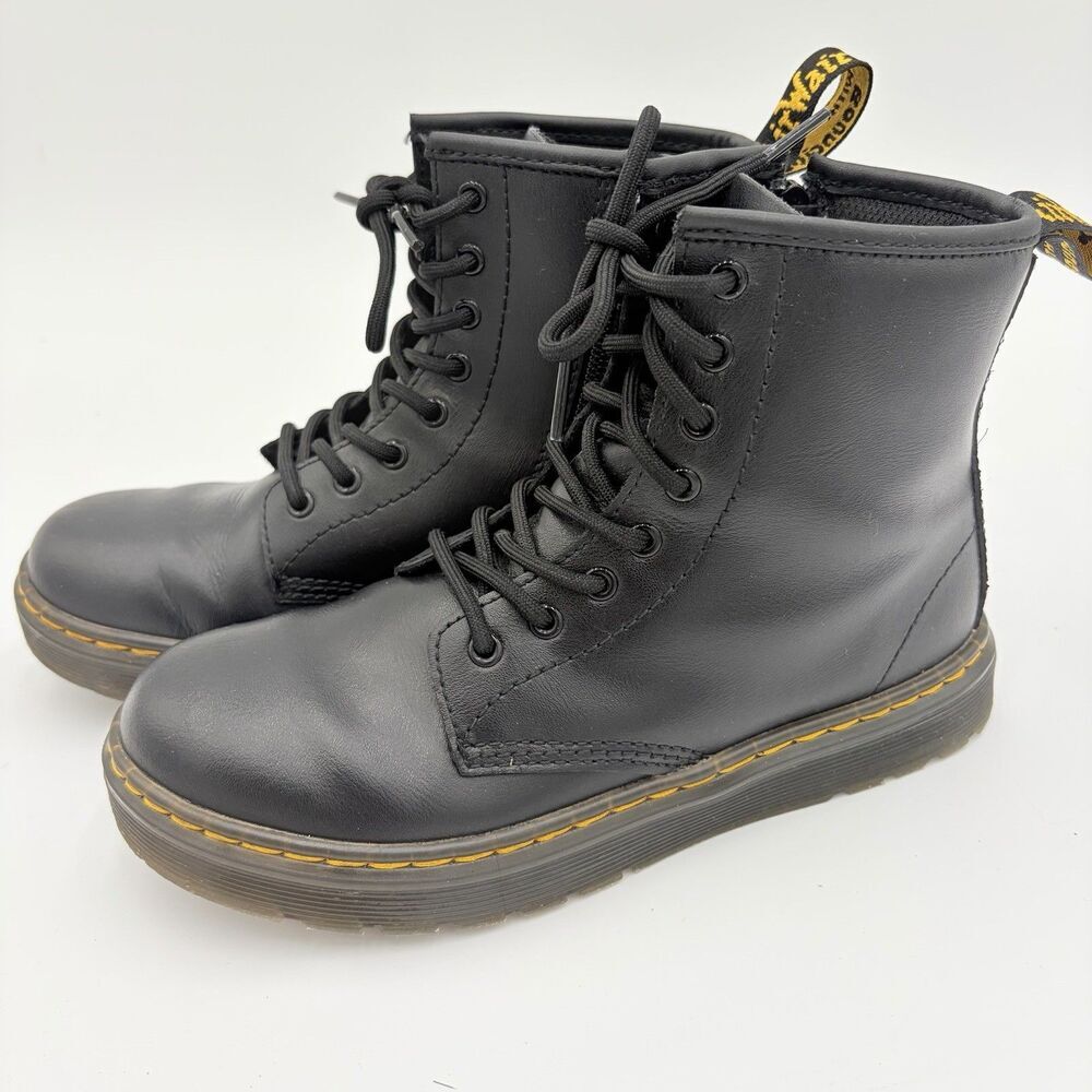 DR. MARTENS 1460 Youth Leather Lace-Up Side Zip Boots Black US Kids 3 EU 34